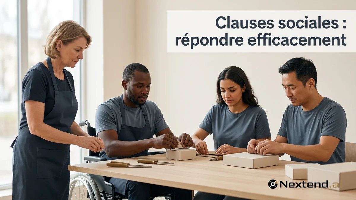 Équipe diversifiée incluant un collègue en fauteuil roulant assemble un produit dans un atelier d'insertion lumineux