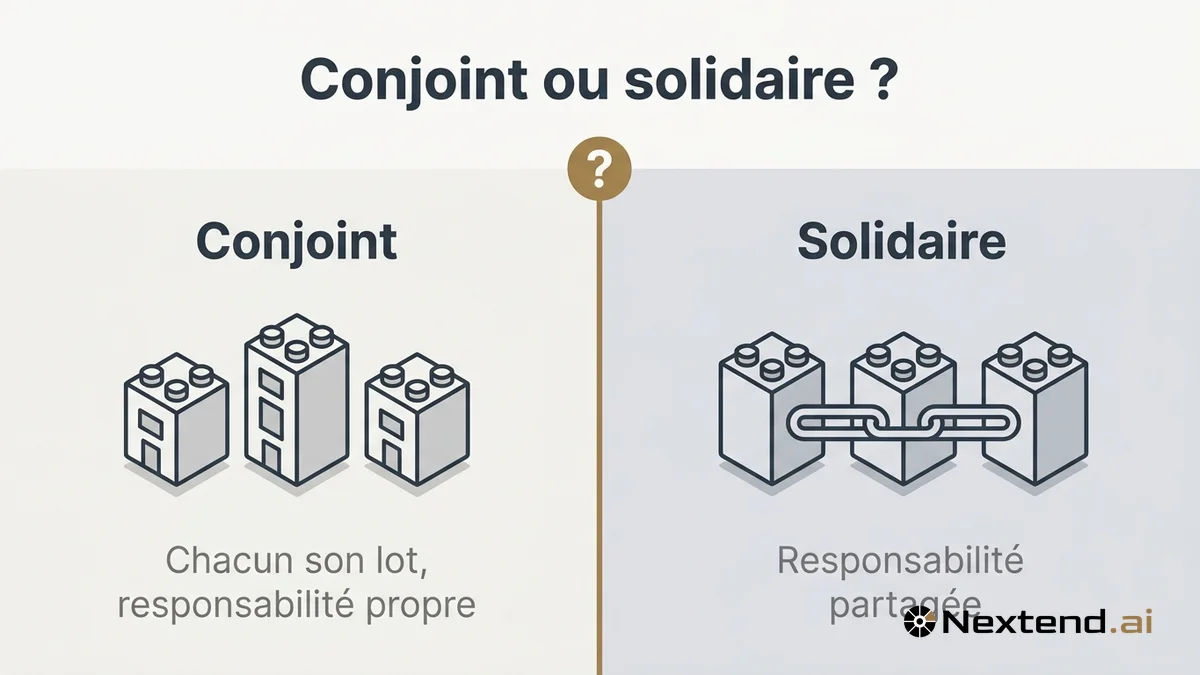 Infographie comparative opposant groupement conjoint à blocs juxtaposés et groupement solidaire à blocs enchaînés