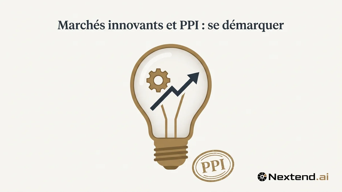 Illustration d'une ampoule contenant engrenage et courbe ascendante associée à un cachet PPI pour partenariats d'innovation