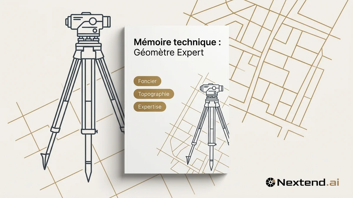 Illustration d'un trépied topographique et d'un plan cadastral associés à un mémoire technique géomètre expert