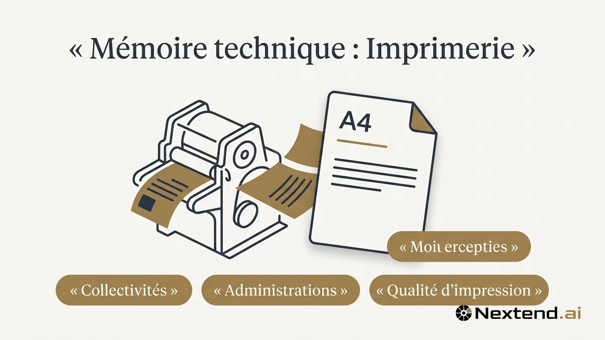 Illustration d'une presse d'imprimerie avec feuilles en sortie associée à un mémoire technique imprimerie