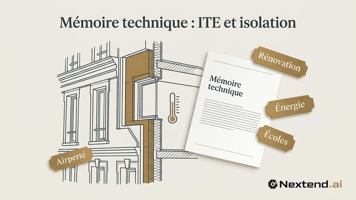 Illustration d'une façade en coupe avec couche isolante et thermomètre associée à un mémoire technique ITE