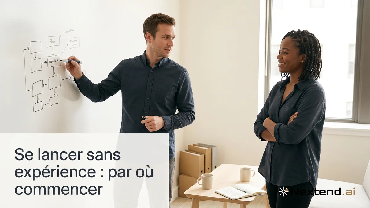 Deux co-fondateurs d'une TPE planifient leur stratégie d'appels d'offres devant un tableau blanc mural